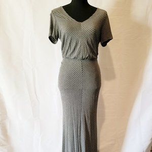 Charcoal Gray & White Stripe Maxi Dress
